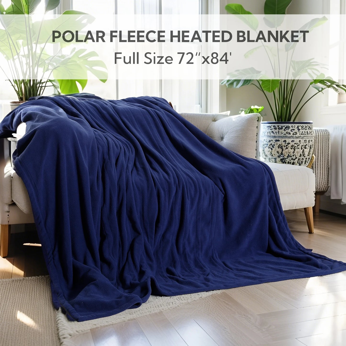 Electric Heated Blanket 72"X84" Full Size Warm for Whole Body, 4 Heating Levels and 10 Hours Auto-Off Overheating Protection - Midnight Blue